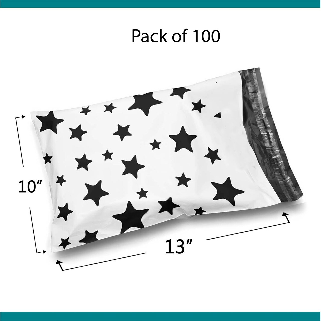 10 x 13 Black and White Stars Poly Bag Mailer Envelopes 2 Mil